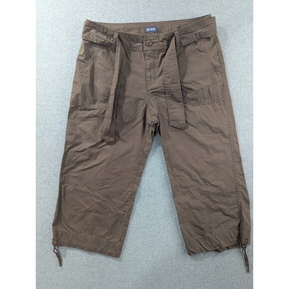 Izod Pants Womens Size 10 Brown Capri Wide Leg Slash Pockets 100% Cotton Boho - Picture 1 of 14
